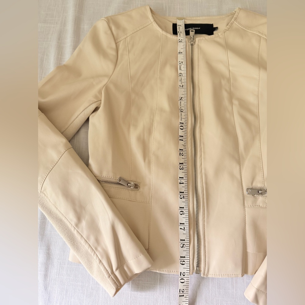 Vero Moda Light Beige Leather Jacket size S - Picture 6 of 8